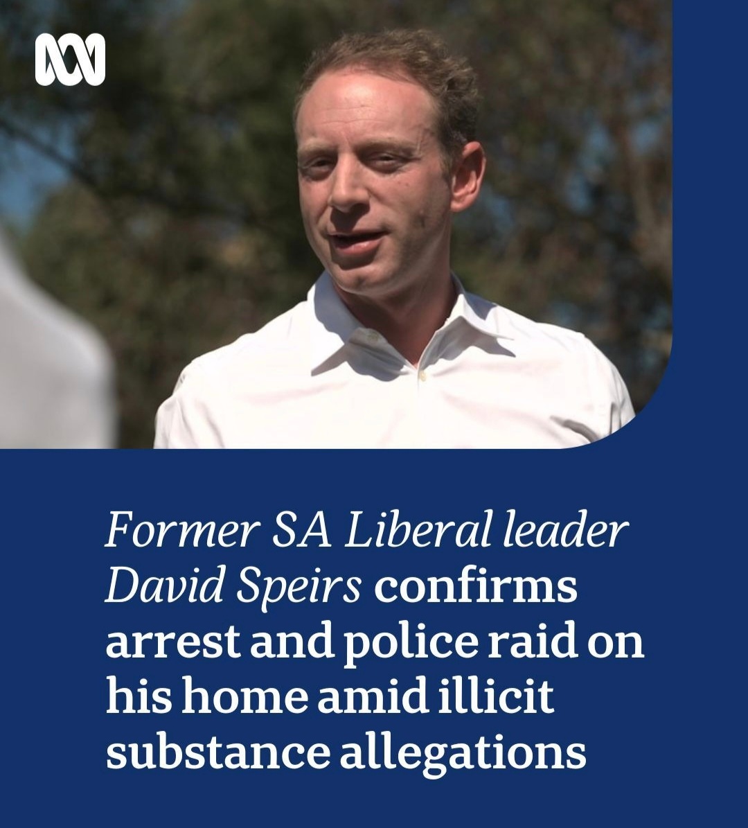 PeterWMurphy1's tweet photo. Fmr SA Liberal leader David Speirs has been charged with drug offences and will resign from SA Parliament. Will David Speers discuss this on #Insiders? (He failed to even mention when NSW Liberal MP Rory Amon resigned due to child sex assault charges.) 🤔 #auspol #sapol #nswpol https://t.co/TDPrglP0Qr