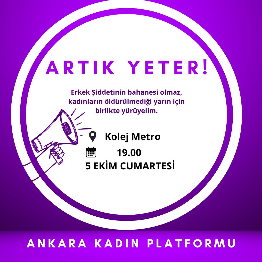📍Kolej Metro

Artık yeter! Erkek şiddetinin bahanesi olmaz! Kadınların öldürülmediği bir yarın için birlikte yürüyelim! 

Erkek şiddetine karşı yürümek için bugün akşam 19.00'da Kolej Metro'da buluşuyoruz!