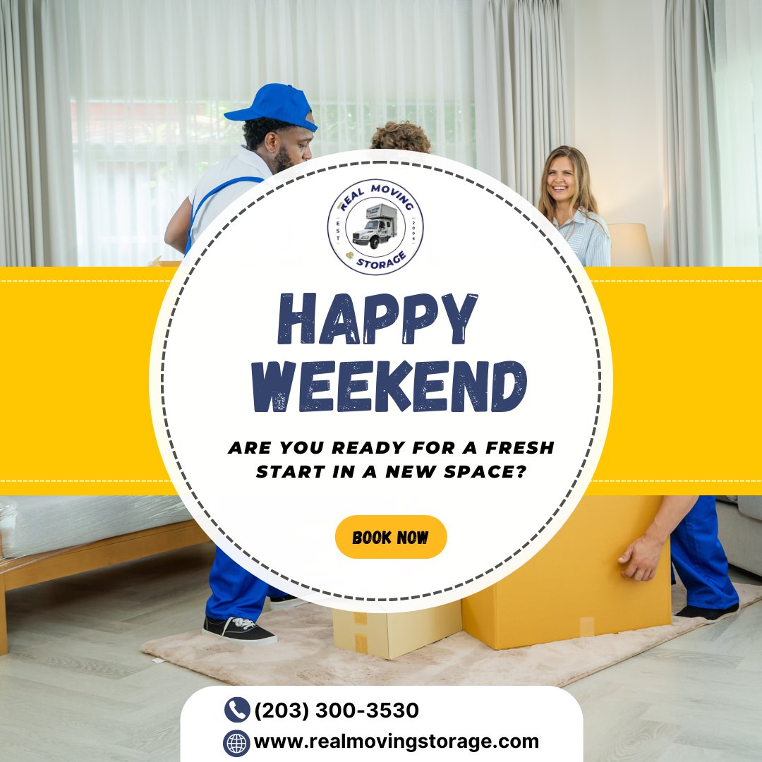 RealMovingofCT's tweet image. Real Moving &amp;amp; Storage: Happy Weekend Moves for a Fresh Start!

🌐 Visit Our Website at realmovingstorage.com

#RealMovingStorage #FairfieldCT #StamfordCT #MilfordCT #NorwalkCT #DanburyCT #HartfordCT #NewHavenCT #FastDelivery #ReliableService