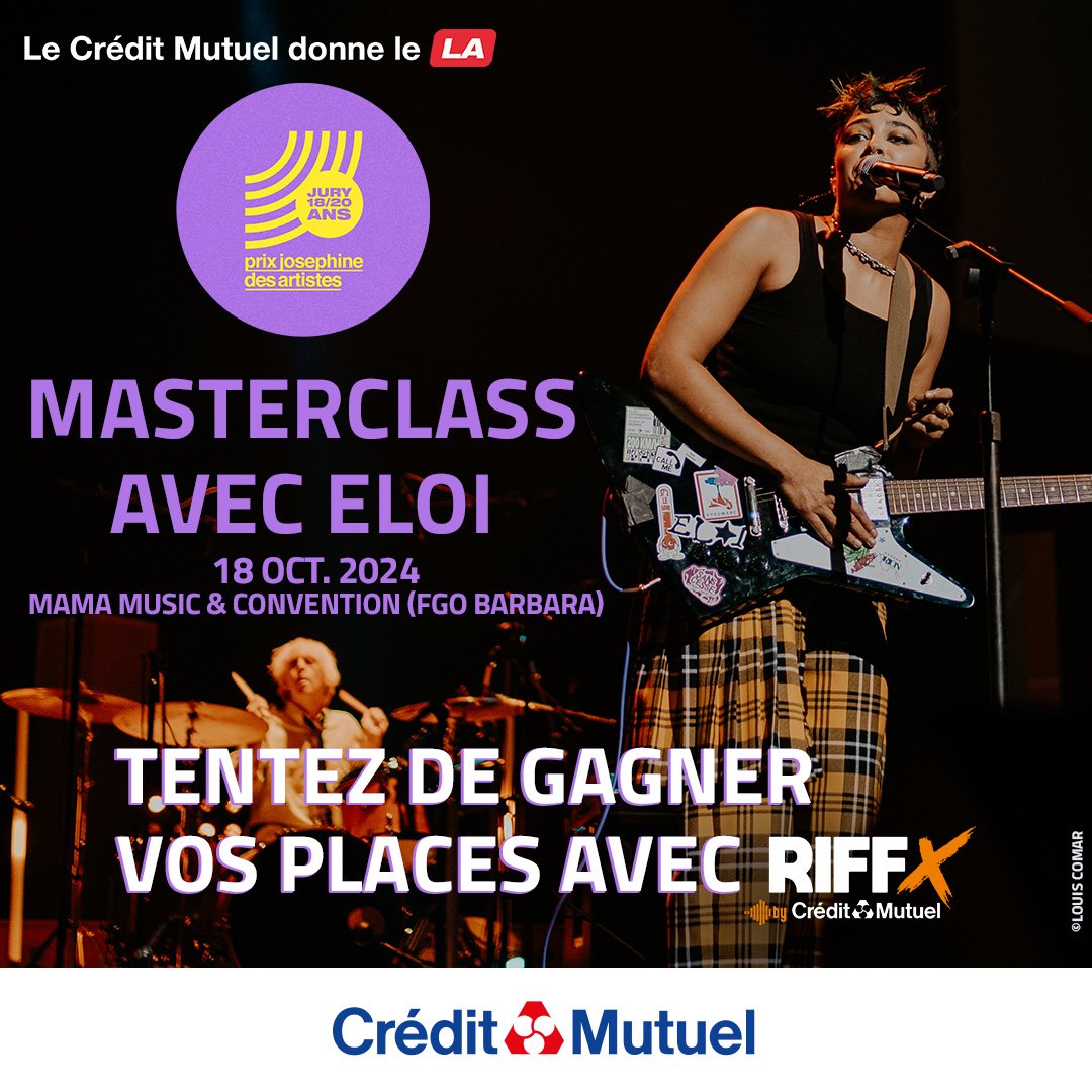 RIFFX by Crédit Mutuel (@riffx_fr) on Twitter photo Son album "Dernier Orage" a fait sensation en finale du <a href="/prixjosephine/">Prix Joséphine des Artistes</a> cette année : ELOI donnera une masterclass lors du <a href="/MaMAevent/">MaMA Music & Convention</a> et partagera son parcours, les différentes étapes sur la création de son album 🙏🏻
Tentez de gagner vos places sur riffx.fr/concours/maste… Son album "Dernier Orage" a fait sensation en finale du <a href="/prixjosephine/">Prix Joséphine des Artistes</a> cette année : ELOI donnera une masterclass lors du <a href="/MaMAevent/">MaMA Music & Convention</a> et partagera son parcours, les différentes étapes sur la création de son album 🙏🏻
Tentez de gagner vos places sur riffx.fr/concours/maste…