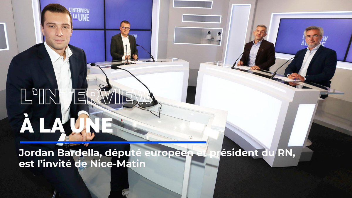 À midi, <a href="/J_Bardella/">Jordan Bardella</a>, président du <a href="/RNational_off/">Rassemblement National</a> est mon invité avec <a href="/MauriceFred/">Frédéric Maurice</a> et <a href="/PaoliLionel/">Lionel Paoli</a> dans L’Interview à la Une, l’émission vidéo de <a href="/Nice_Matin/">Nice-Matin</a> 
À suivre sur nos sites internet et nos réseaux sociaux.
