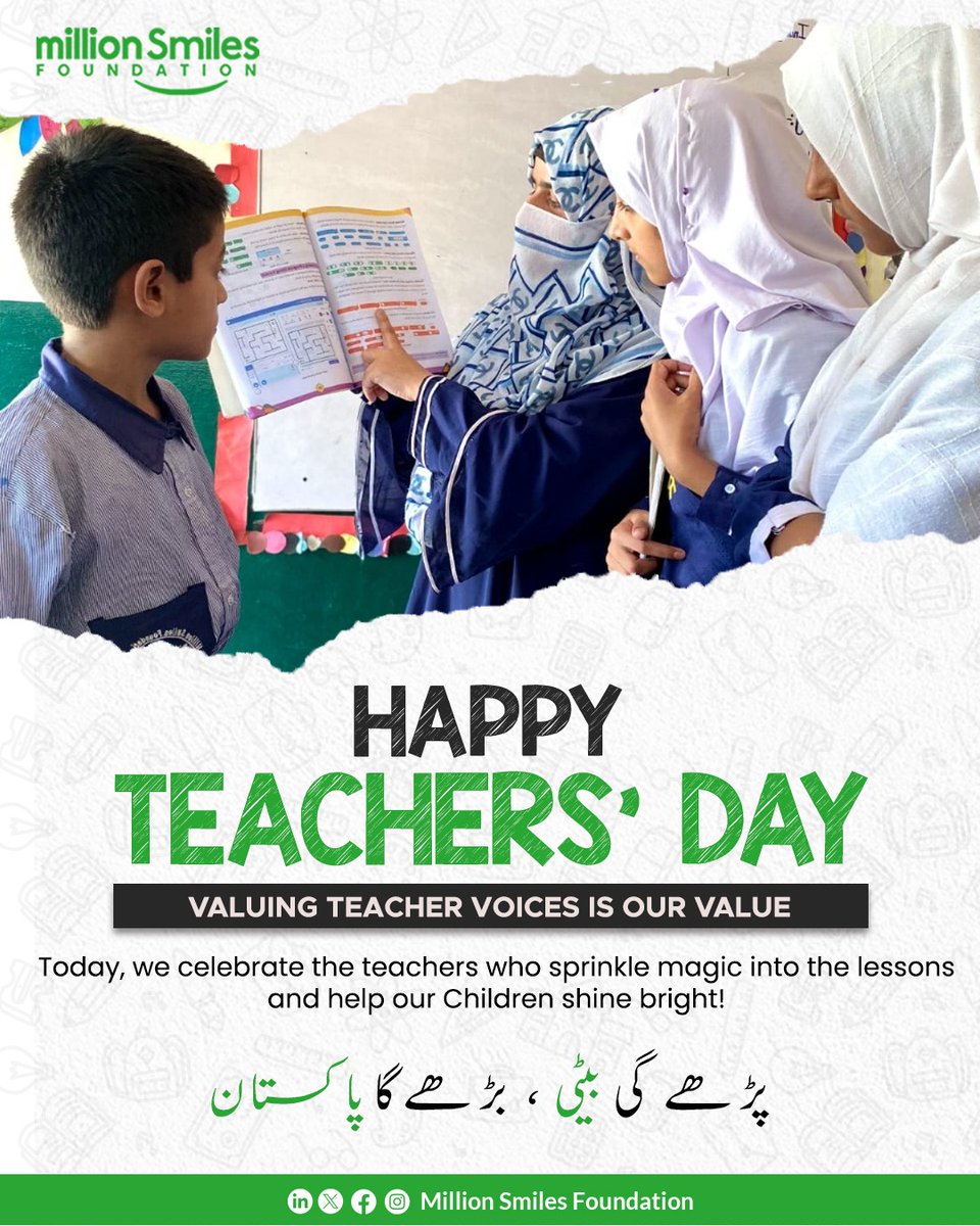SeharJatoi81768's tweet photo. Happy teachers day to All respectable teachers thank you for your help support and kindness and being kind like our parents.
#TeachersDay #EducationMatters #MillionSmilesFoundation #MSFschools #EducationForAll https://t.co/VitGuqLyhx
