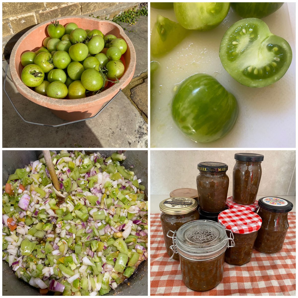 A bucket of green tomatoes