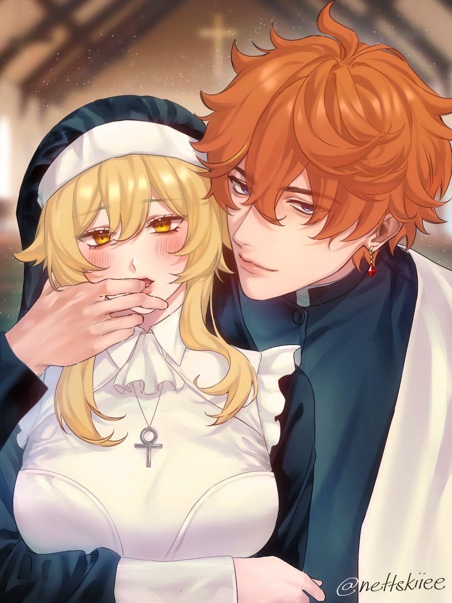 nettskiiee's tweet photo. Chilumi in priest x nun AU? 🫣

#GenshinImpact #fanart #childe #lumine #fanart https://t.co/HwOscuuQgv