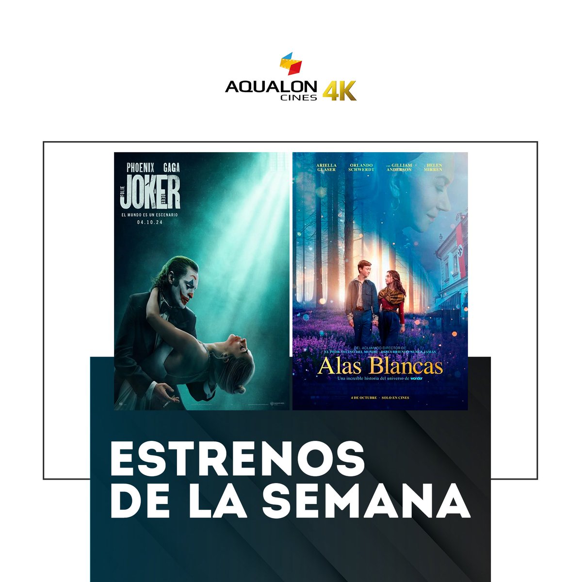🍿No te pierdas los estrenos de la semana:

🎥Joker: Folie a deux
🎥Alas blancas

📲Consulta de pases y compra de entradas: cinesaqualon.com

#cinesaqualon4k