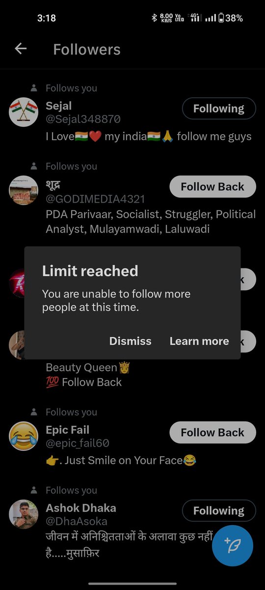 OM_YADAV07's tweet image. जिन लोगों को फॉलो बैक नही मिला है लिमिट हटते ही सब को मिल जायेगा 🙏
#twitterbot