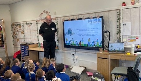 Darran from WISE (waste investigations support &amp; management enforcement) came to take to KS1 about the effects of littering on the environment. We were thrilled to receive our new litter picking equipment.