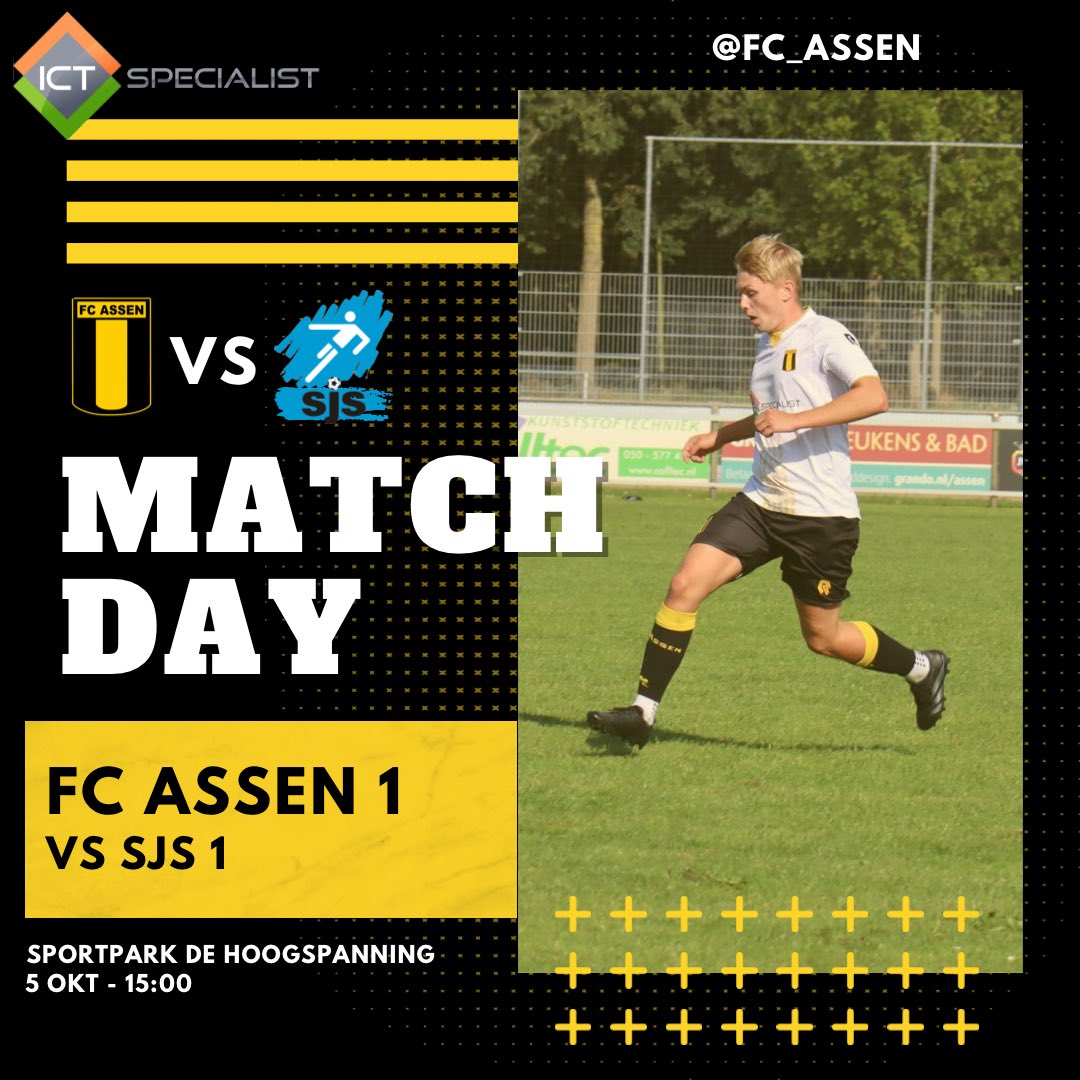 MATCHDAY! 
Vandaag neemt FC Assen 1 het thuis op tegen <a href="/vvSJS/">v.v. SJS</a> ! Zorg dat je er bij bent! 💛🖤