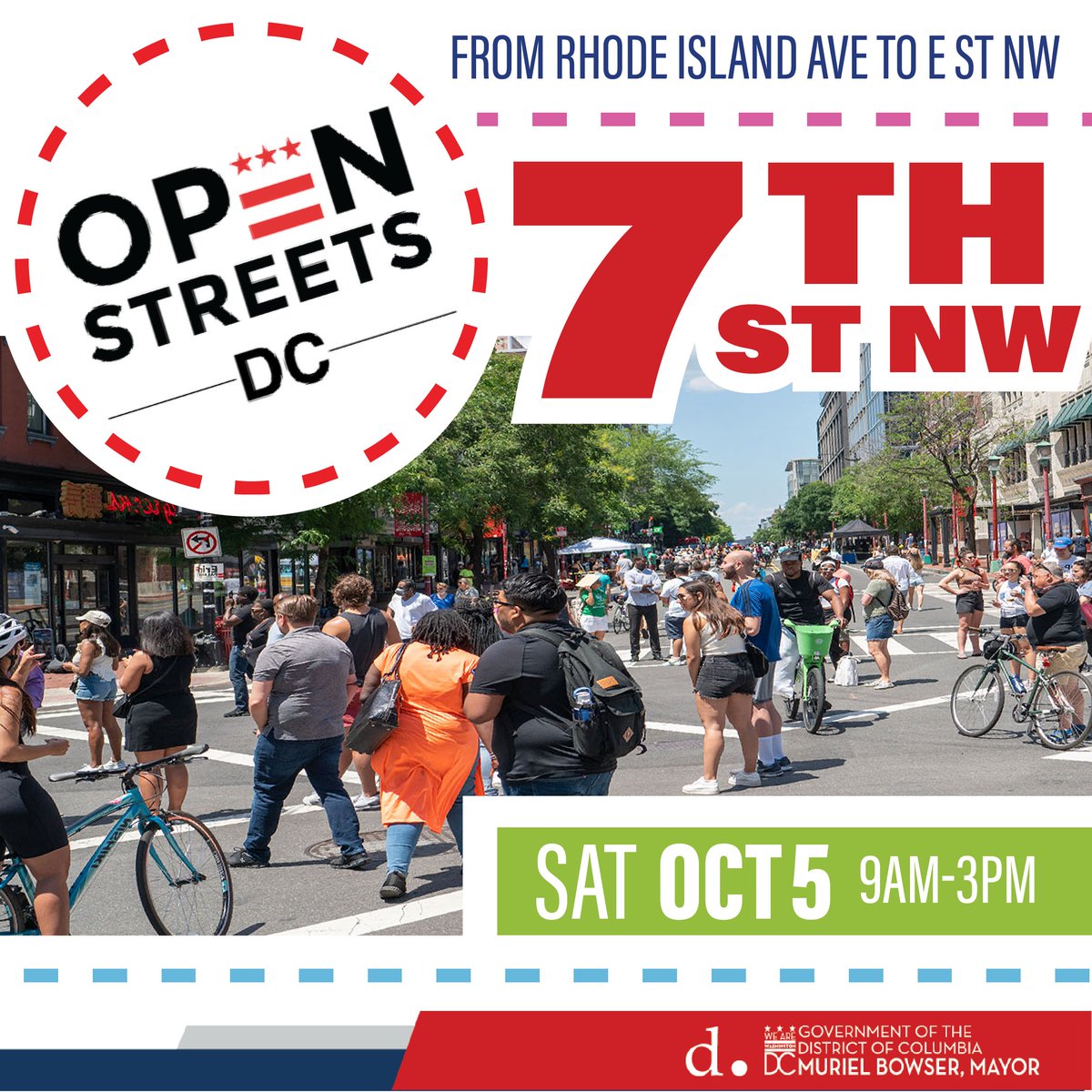 TODAY, 10/05/24, 9 AM-3 PM: <a href="/DDOTDC/">DDOT DC</a> Open Streets on 7th Street in <a href="/ShawDC/">Shaw DC</a>: Come enjoy family-friendly fun from Rhode Island Avenue south to Chinatown/Penn 
 Quarter. 7th Street will be closed to traffic, but open for fun for all ages. Many #ShawDC businesses will be activating
