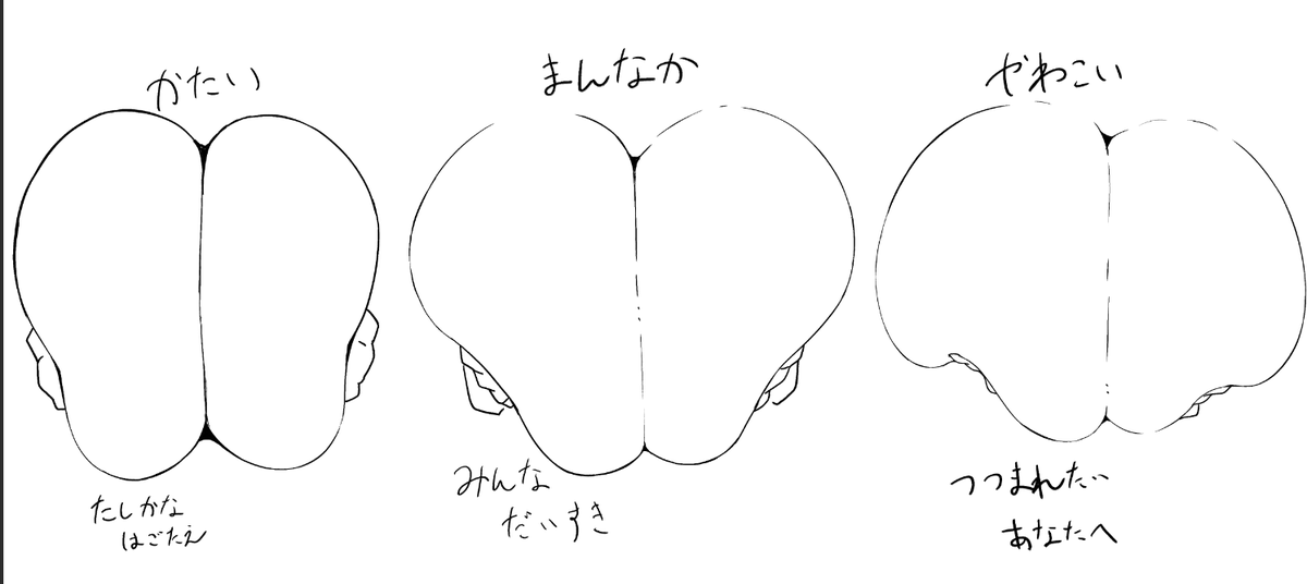 (思うところがあって試しに描き分けてみたものの思ってた以上に描き分けられないことに結構焦るという本人的にはそこそこ頭抱える事態だけど絵面はギャグみたいになってる"硬さ別でボールを2つギュッと押し付けた図") 
