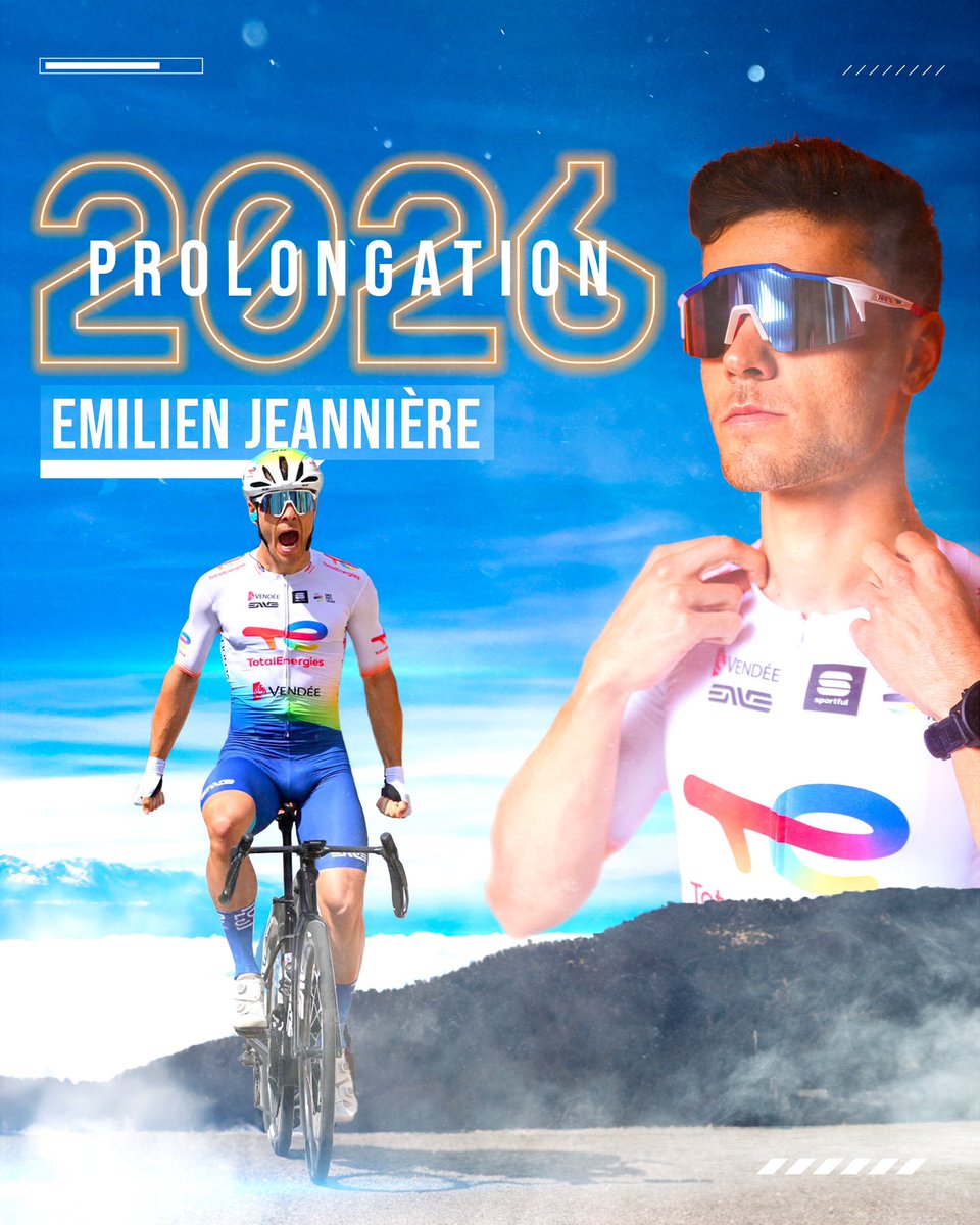 Team TotalEnergies (@teamtotalenrg) on Twitter photo 🔄 Emilien Jeannière prolonge ! ✍️
Auteur d’une saison très réussie, notre coureur formé au <a href="/Vendee_U/">Vendée U Pays de la Loire</a> prolonge jusqu’en 2026 🤝
Le Team est fier de prolonger l’aventure avec <a href="/EJeanniere/">Emilien Jeannière</a>, lui qui a brillé cette année avec de nombreuses belles performances 👏
#AllezTotalEnergies 🔄 Emilien Jeannière prolonge ! ✍️
Auteur d’une saison très réussie, notre coureur formé au <a href="/Vendee_U/">Vendée U Pays de la Loire</a> prolonge jusqu’en 2026 🤝
Le Team est fier de prolonger l’aventure avec <a href="/EJeanniere/">Emilien Jeannière</a>, lui qui a brillé cette année avec de nombreuses belles performances 👏
#AllezTotalEnergies