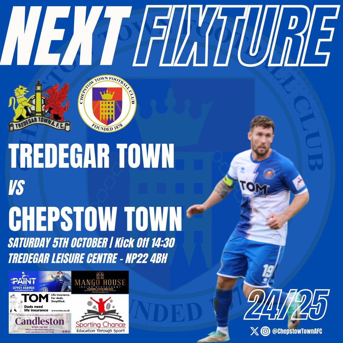 ChepstowTownAFC's tweet photo. GAME DAY!! ⚽️

We travel to @TredegarTownFC today for our first meeting of the season. 

#CTAFC 

💙🤍 https://t.co/J3odTWzwQ9