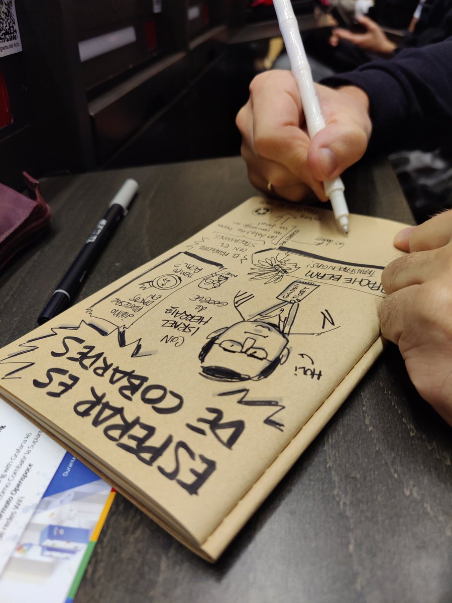Visual scketching en #morcillaConf de la mano de <a href="/dar417/">Dani Alonso</a> . Regalazo para los ponentes y buen resumen para los asistentes.
<a href="/MorcillaConf/">MorcillaConf</a> #morcillaConf24