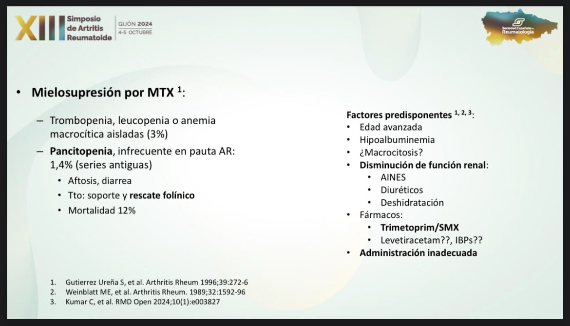 El Dr. Medina nos recuerda un dato clásico que no debos olvidar: 
MTX ➕ Septrin 🟰 ⛔️
#SimposioAR24