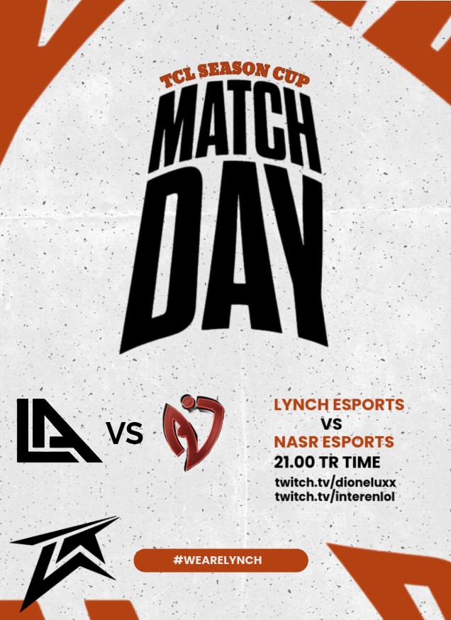 Sezon Kupası'nı açıyoruz.

🆚NASR Esports
🕘21.00 TR

Ligimizin organizatörü canlı yayın yapmadığı için maçlarımızı twitch.tv/dioneluxx ve twitch.tv/interenlol kanalları üzerinden takip edebilirsiniz.

#WEAREFUTURE | #WEARELYNCH | #SezonKupası