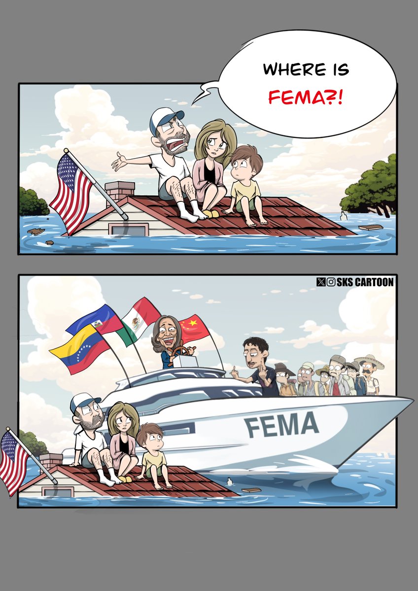 skscartoon's tweet image. Updated cartoon upon learning this F**ked up information about the #FEMAFailure