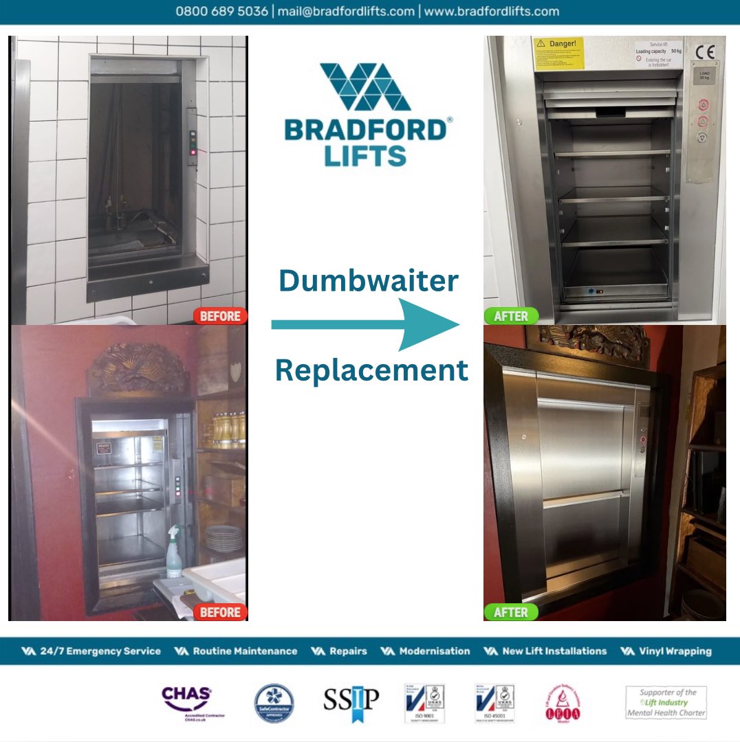 A new #dumbwaiter installed in #halifax this week for a new customer. This took just 1 week from the customer placing the order to them having a shiny new #lift fully installed and commissioned. #restaurant #pub #food #hoist #bradford #lifts