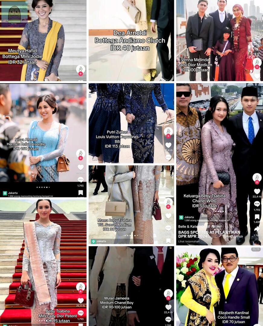💚 penampakan tas branded di pelantikan DPR MPR 2024 kemaren, liat guys mereka sangat mewakili rakyat sekali ya sangat amat merakyat. keren-keren tau aja keadaan rakyat di negara ini lagi gimana terus mereka nunjukin kemewahannya, uuuh terharu baungetz 🥺🥺🙃🥺