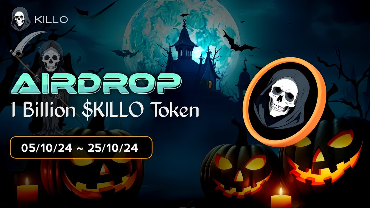 🪂 KILLO #Airdrop (New Round)

🏆 Reward: 500,000 $KILLO each for 1,600 Random Winner

👨‍👨‍👧‍👧 Referral: 200 Million $KILLO For Top 100 Referral 

🔗 Airdrop Link: t.me/KilloTokenAird…

⌛ End Date: 25th October, 2024
🏦 Distribution: 1st November, 2024

🔘 Do the Complete All