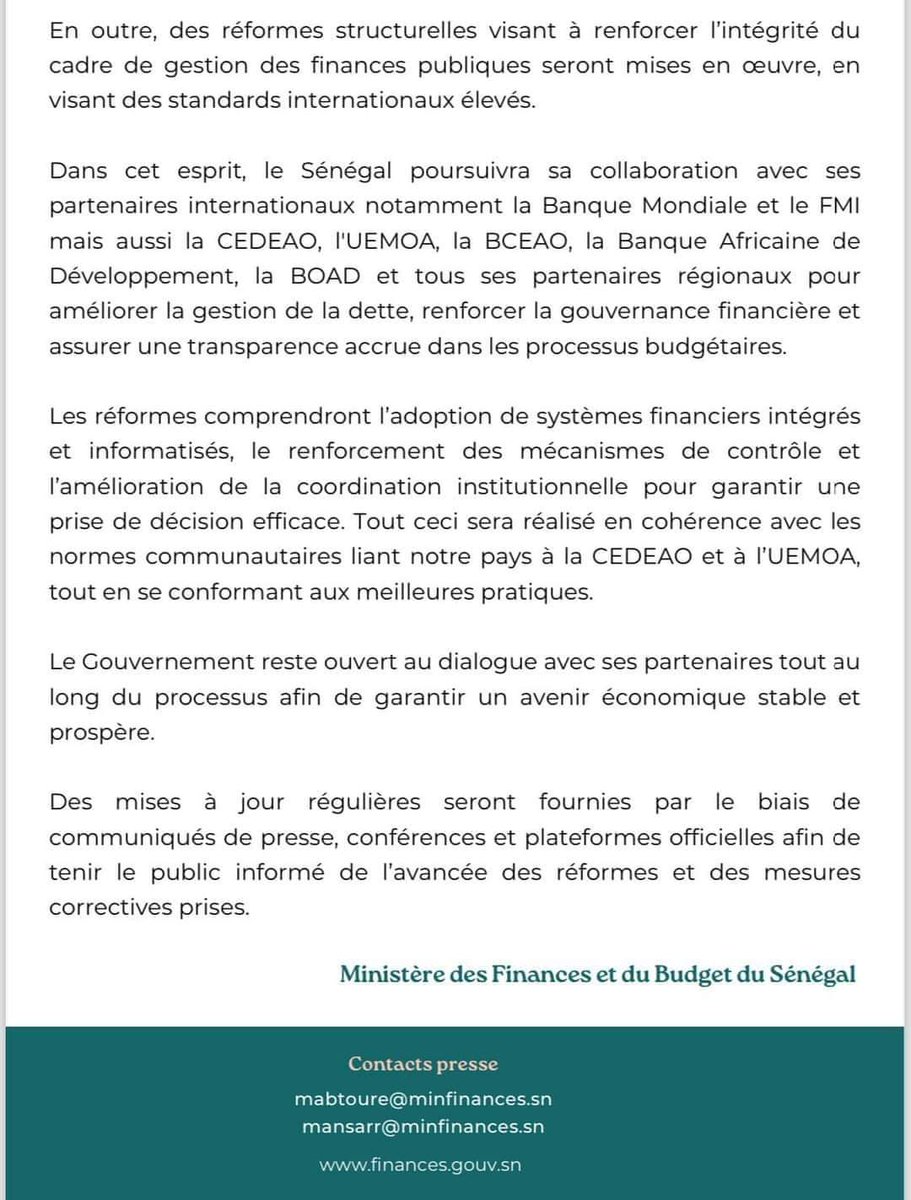 Révision de la note financière du Senegal suite a l'audit des finances publiques et aux vrais chiffres de la dette et du déficit public annoncés par le PM Ousmane SONKO  Le gouvernement joue la transparence, l'opposition veut rester dans la tromperie,  la duperie et l'opacité.