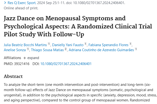 - New research #DanceForHealth 🧵
- Developments in Dance and Health / Mental Health 
- Free full text or abstract links 

➡️ pubmed.ncbi.nlm.nih.gov/39321416/