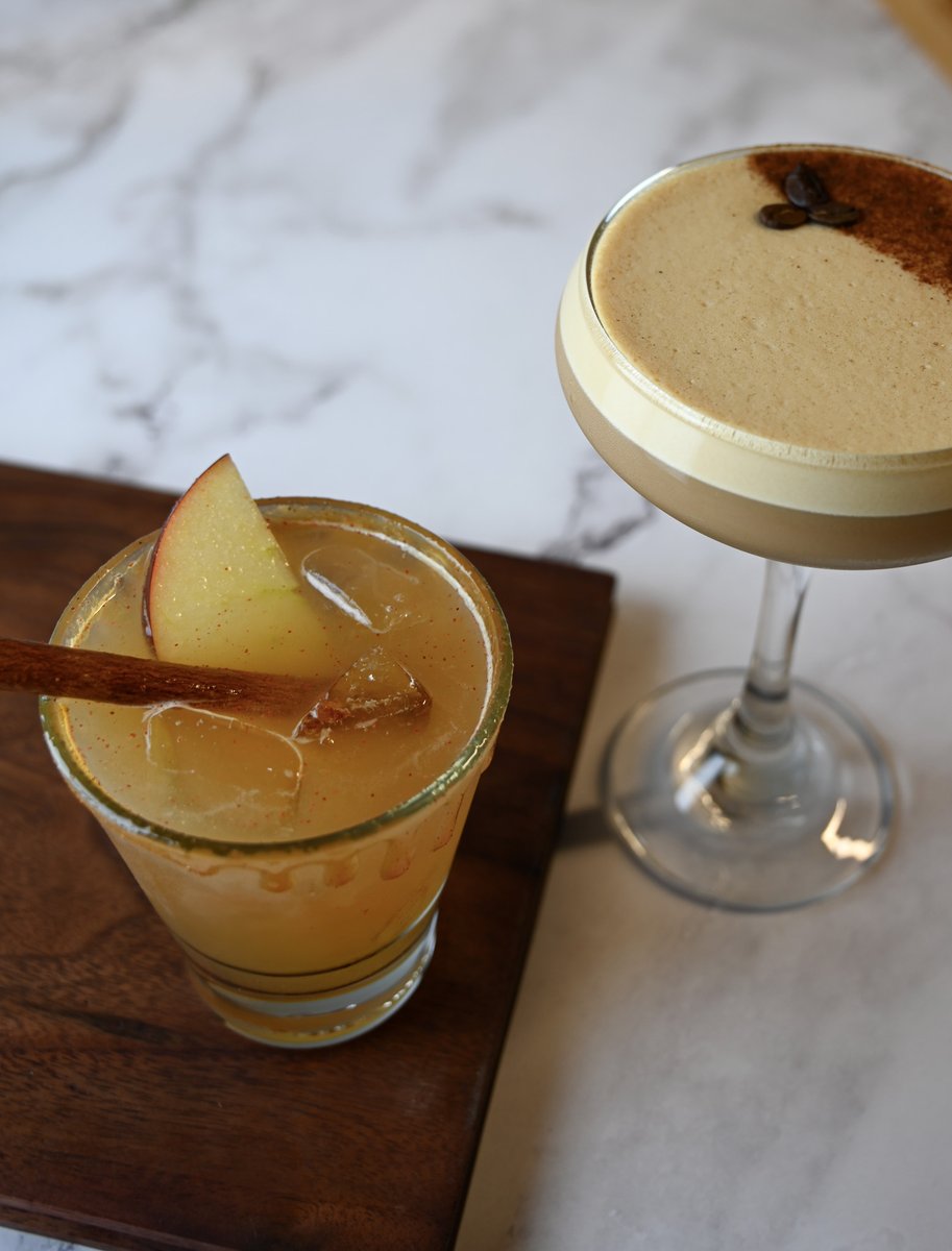 Our seasonal cocktails are here! Introducing a Caramel Apple Bourbon Smash and a Pumpkin Spice Espresso Martini 🧡