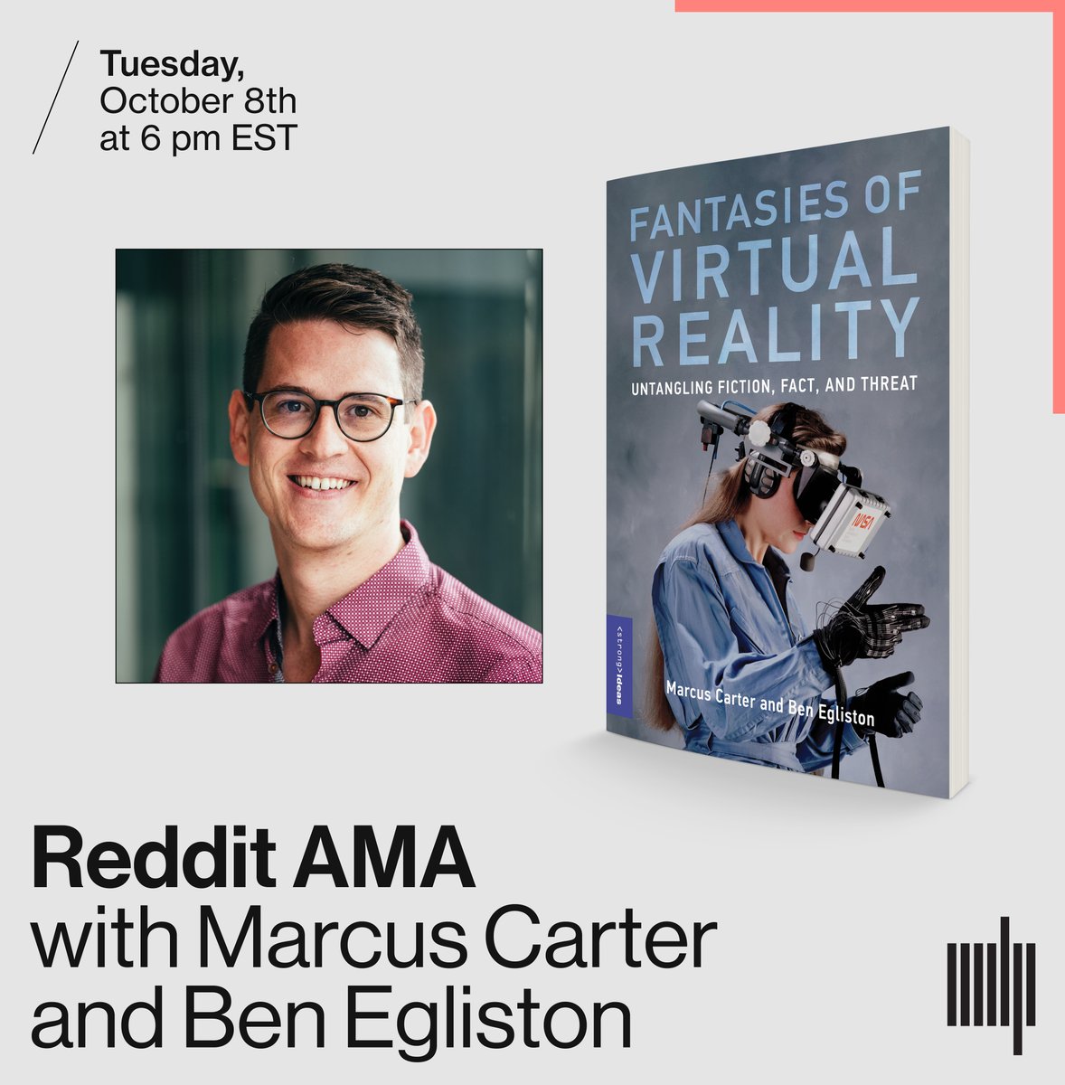 Compared to other widely critiqued emerging technologies, virtual reality is rarely discussed. What challenges are in its future? Join <a href="/marcusdcarter/">Marcus Carter</a> &amp; <a href="/benegliston/">Ben Egliston</a> for a <a href="/reddit_AMA/">reddit AMA</a> on Oct 8 at 6 pm EST, where they'll answer your questions about #VR! reddit.com/r/IAmA/