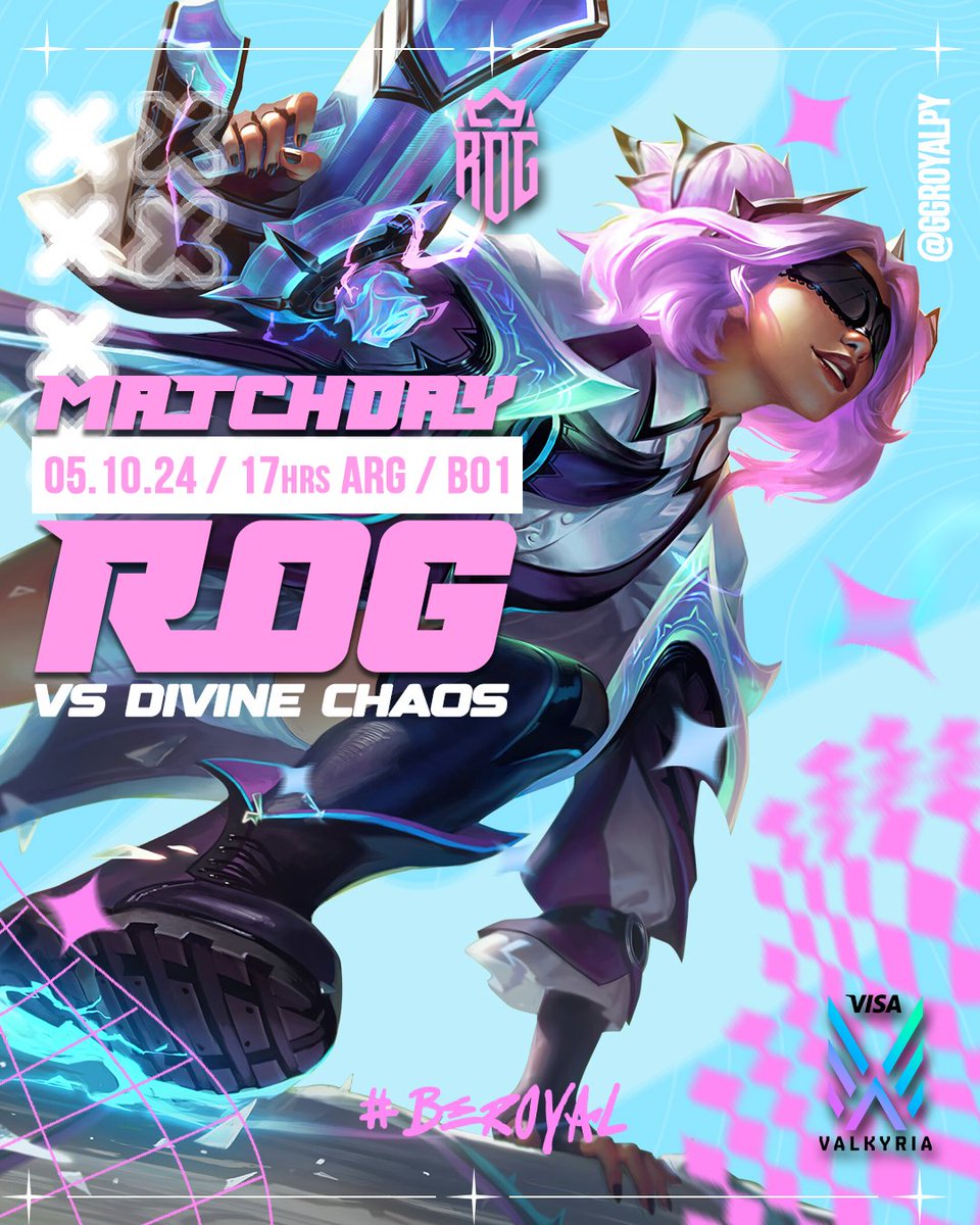 🔱¡Match Day!🔱

✨Las joyas de la corona juegan hoy en la VISA VALKYRIA by <a href="/LigaValkyria/">VISA Valkyria | #VVK💜</a>  hoy a las 17hs ARG contra #DivineChaos

💫Podrás verlo hoy en el canal de <a href="/LadyMufaTV/">ISG LadyMufa.ron | $CAG ⚡</a> : twitch.tv/ladymufa

#GOROG #BEROYAL