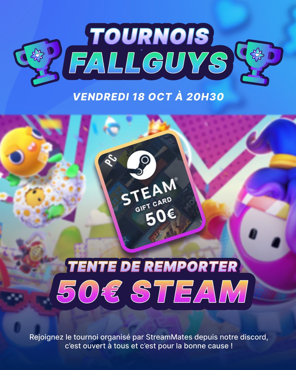 🏆 Ouvert à tous, streamers comme viewers !

Tente ta chance de REMPORTER 50 € STEAM grâce à <a href="/StreamRunnersFR/">StreamRunners - Réseau social des streamers</a> !

🔁 Partage ce tournoi avec tes amis

🔽 Découvre toutes les autres activités ici ⬇️
streammates.fr/activities/fri…