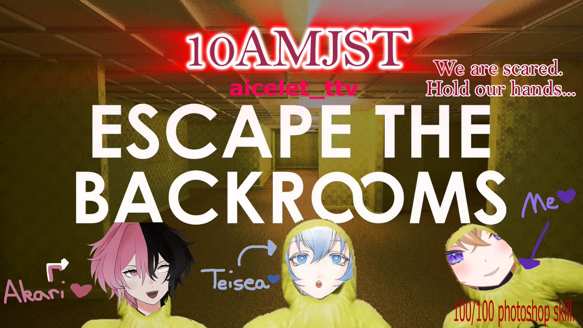 AiceyVT's tweet photo. Streaming Backrooms Escape Together for the first time with my friends~ SCARED!! Join or you die- https://t.co/K0lzH8WQ1X
@Akari_yamiYT
@teisea_vt
^ Friends I'm escaping with~ comecome!
#VtuberUprsing #Vtuber #ENVtubers #twitch #StreamingLive #streamer #vtuber #HorrorGames https://t.co/P84fTd4n9z