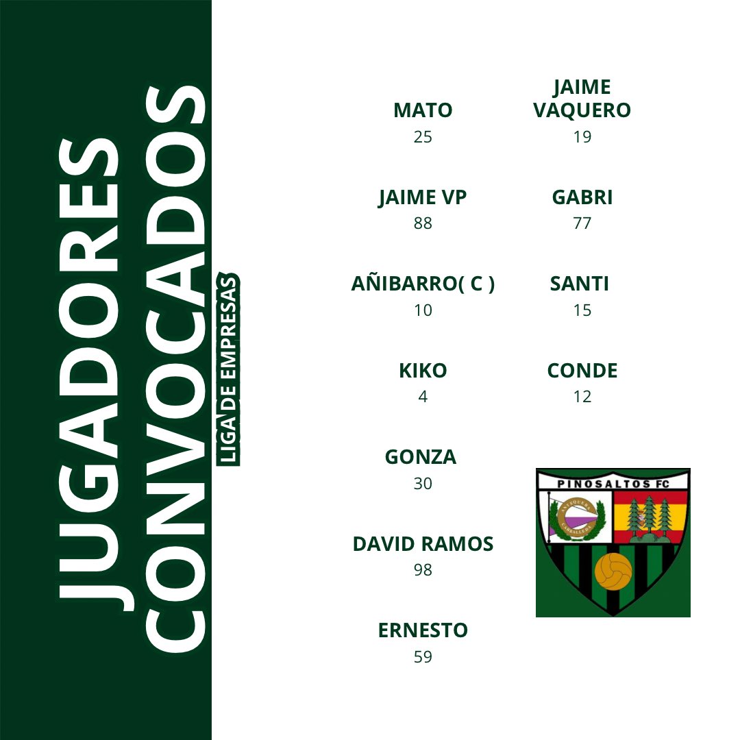 PinosaltosFC's tweet photo. CONVOCATORIA LIGA EMPRESAS
📅Domingo 10 de Octubre 20:00
🆚Think it Galanfest
🕗20:00
🏟️Canterac 2 https://t.co/imhsP3yMiK