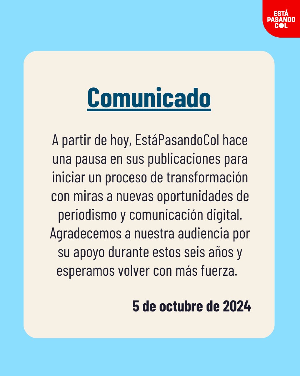 EstaPasandoCol's tweet photo. 🔴 Muchas gracias y hasta pronto 🙌 https://t.co/JGgf3whGDT