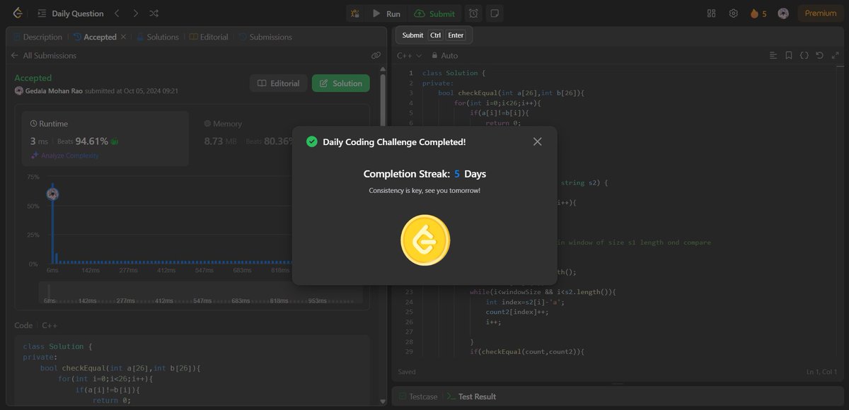 mr_venkey_06's tweet image. Day 25/50 of my #DSAwithCPP challenge โ
 Solved 'Permutation in String'! ๐ Learned how to use sliding windows to check for permutations in strings. 
#letconnect
#Coding #DSA #100DaysOfCode #CodeNewbie