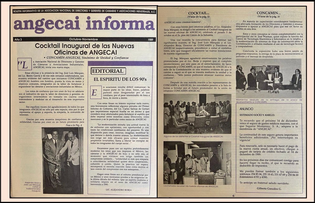 ¡Celebración ANGECAI!   En un día como hoy, 5 de octubre pero de hace 35 años, fueron inauguradas oficialmente las instalaciones de nuestra organización en la sede de la industria.

El acto celebrado en 1989, fue presidido por el Ing. José Luis Márquez y por el Lic. Alejandro