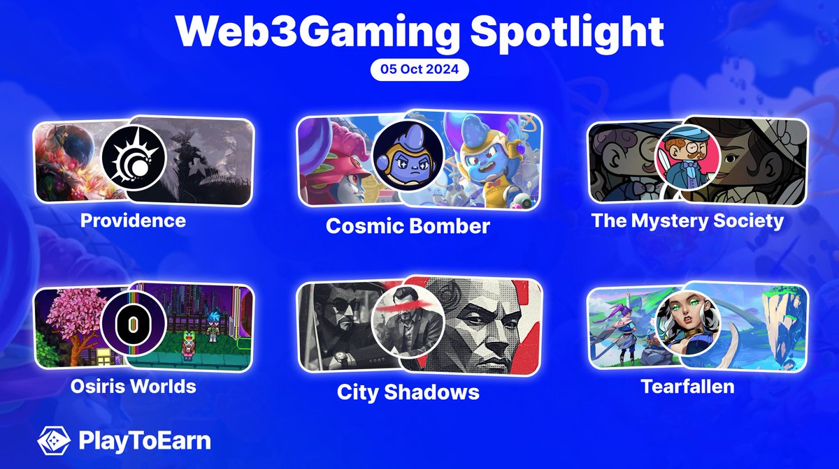 Under the Spotlight 🌟

Discover 6 #Web3Games that are capturing our attention with their unique player experiences🎮👀

🔹@Cosmic_Bomber 
🔹@CityShadowsGame 
🔹<a href="/InviteToMystery/">The Mystery Society</a> 
🔹<a href="/PlayProvidence/">Providence</a> 
🔹<a href="/OsirisWorlds/">Osiris</a> 
🔹<a href="/TearfallenGame/">Tearfallen | Wishlist on Steam</a> 

#PlayToEarn #BlockchainGaming