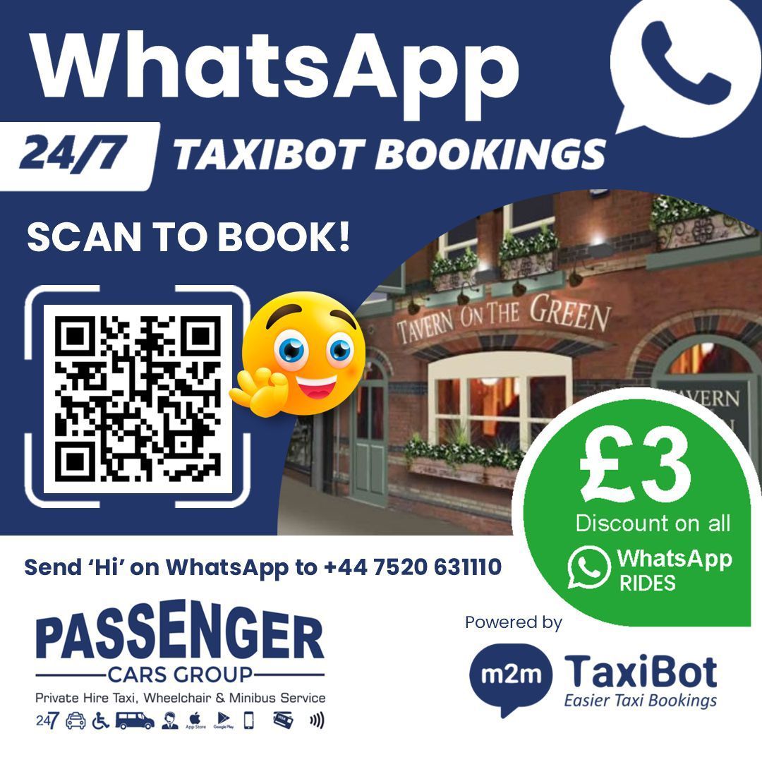 Book a Taxi using  Passenger Cars WhatsApp TaxiBot and get £3.00 off every ride 🚕

Its so easy! buff.ly/3JBNfrC

Save as Passenger Cars TaxiBot and just say Hi 🙌🙌

You can book a journey, get a quote or manage an existing booking without the need to speak to an agent.