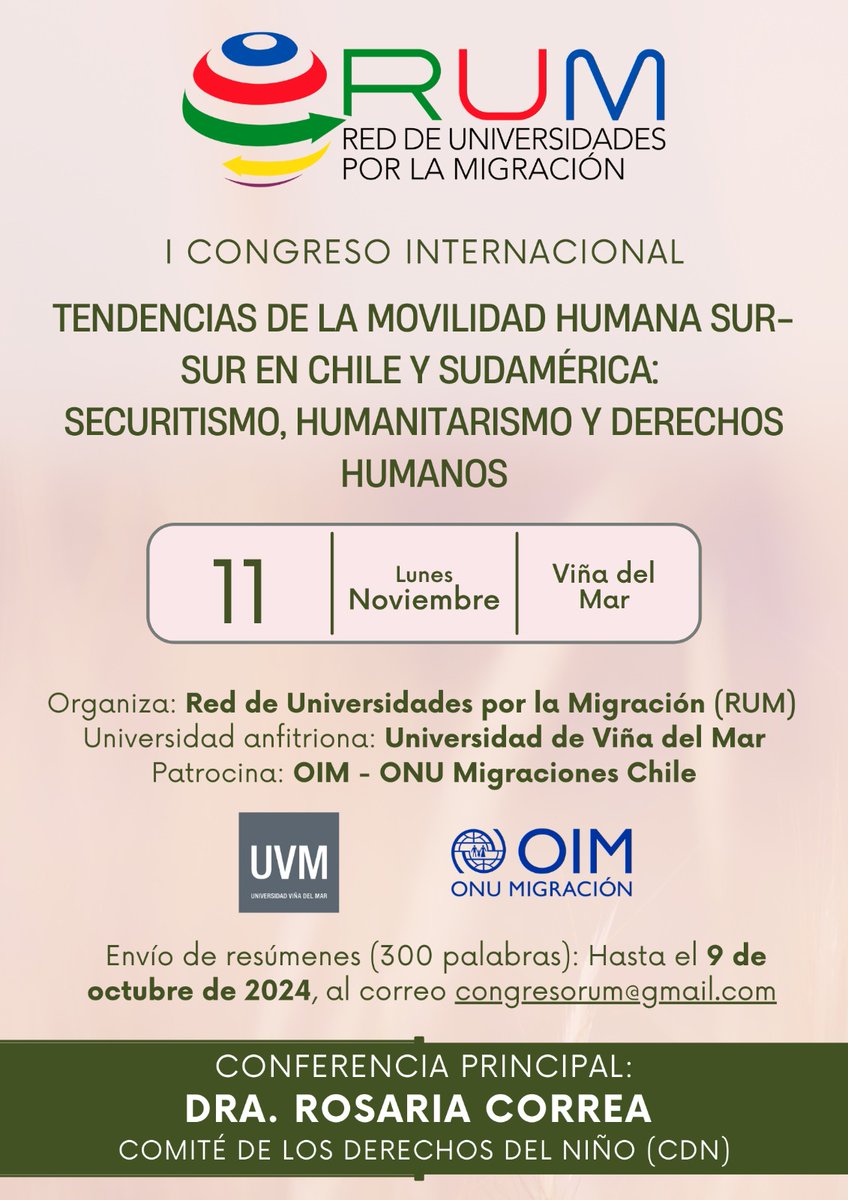 Adormecedor's tweet photo. Hola a tod@s. Sigue abierta la convocatoria, hasta el 9 de octubre, para presentar resúmenes al I Congreso Internacional de la Red de Universidades por la Migración. https://t.co/BYO0VBZxMX
