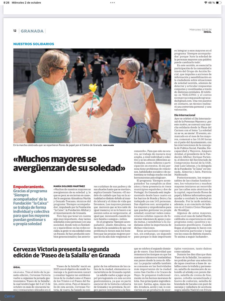 #soledad#personasmayores#personasmayoressolas#siempreacompañados#siempreacompañadosgranada#albihar#fundacionalbihar#fundacioncaixa#ayuntamientodegranada