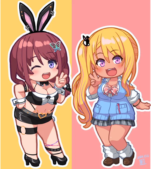 せっかくみみぴと七瀬さんが制服彼女2コラボしたので、記念に衣装交換#絵みぴ#ななせあーと 
