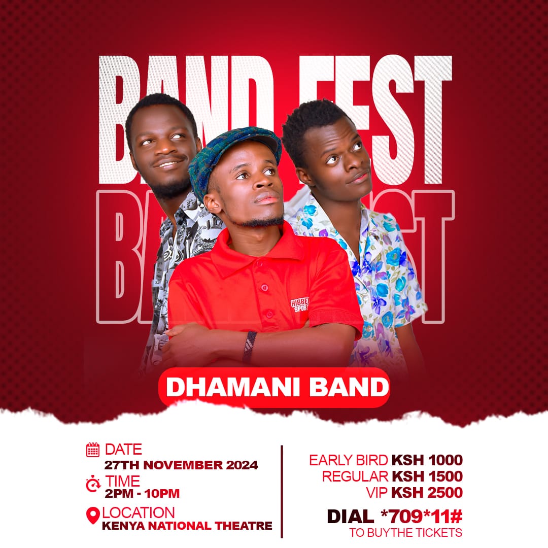 Join Dhamani Band and Randy Muziki on 27th November at KNT. This show is going to be the medicine you didn't know you needed. Listen! Listen! Get your tickets as early as possible. Cos whu!!! The taste of goodness is coming your way💃🏿💃🏿💃🏿🎸🎷🎶🎺🪇🎵
<a href="/PapaOdhile19/">Papa Odhile</a> <a href="/cricketwrites/">Matigari ma Njiruungi , Cricket Writes poet.</a>