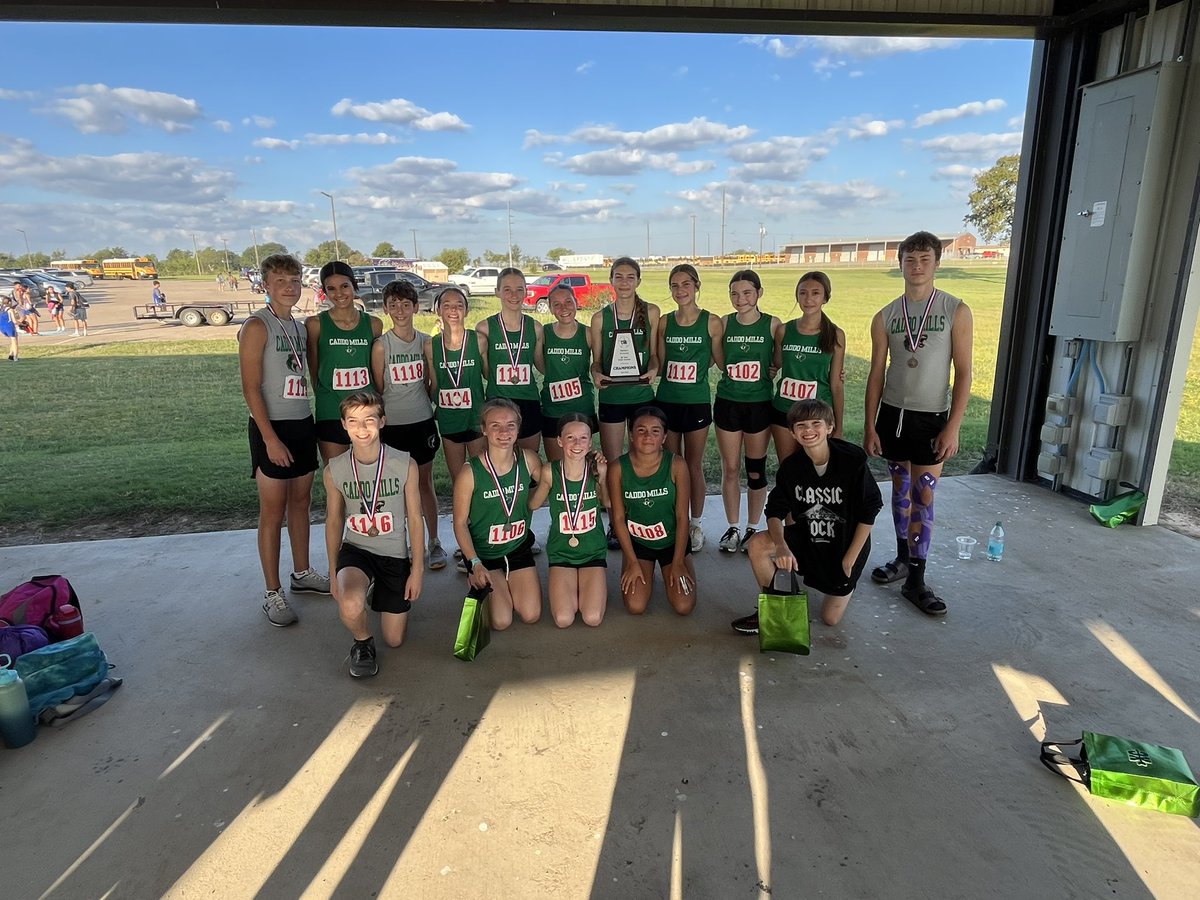 Our middle school cross country teams crushed it today at the district meet. Boys finished 2nd place and the girls finished 1st. Bright future for this group. We had 8 top 10 finishers today and 11 in the top 15. <a href="/CaddoClub/">Caddo Mills Athletic Booster Club</a> <a href="/PrincipalJHerv/">Jason C Hervey</a> <a href="/KodiCrane/">Kodi Crane</a> <a href="/luke__allison/">Luke Allison</a>