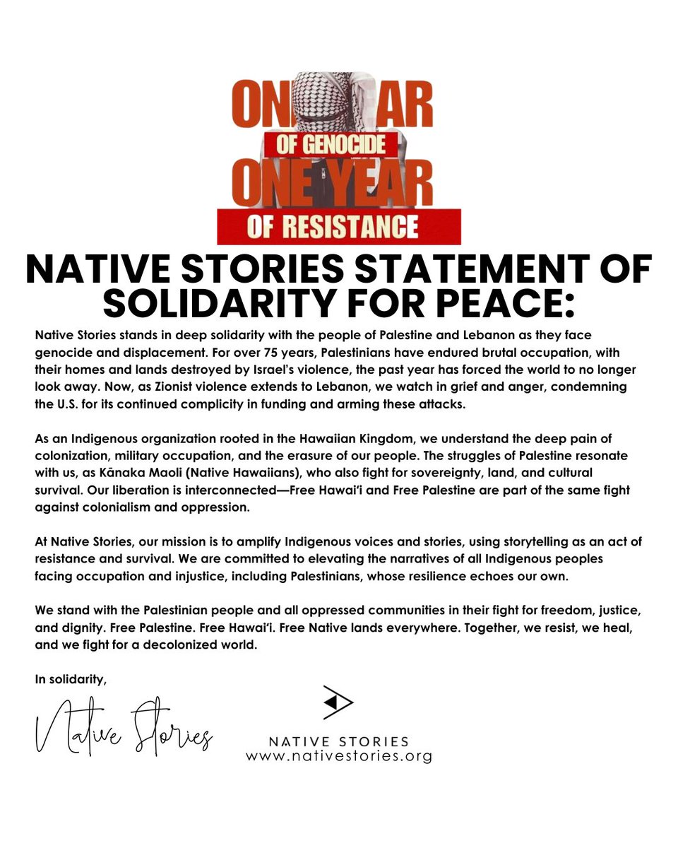 Native Stories Statement of Solidarity for Peace ✊🏽
