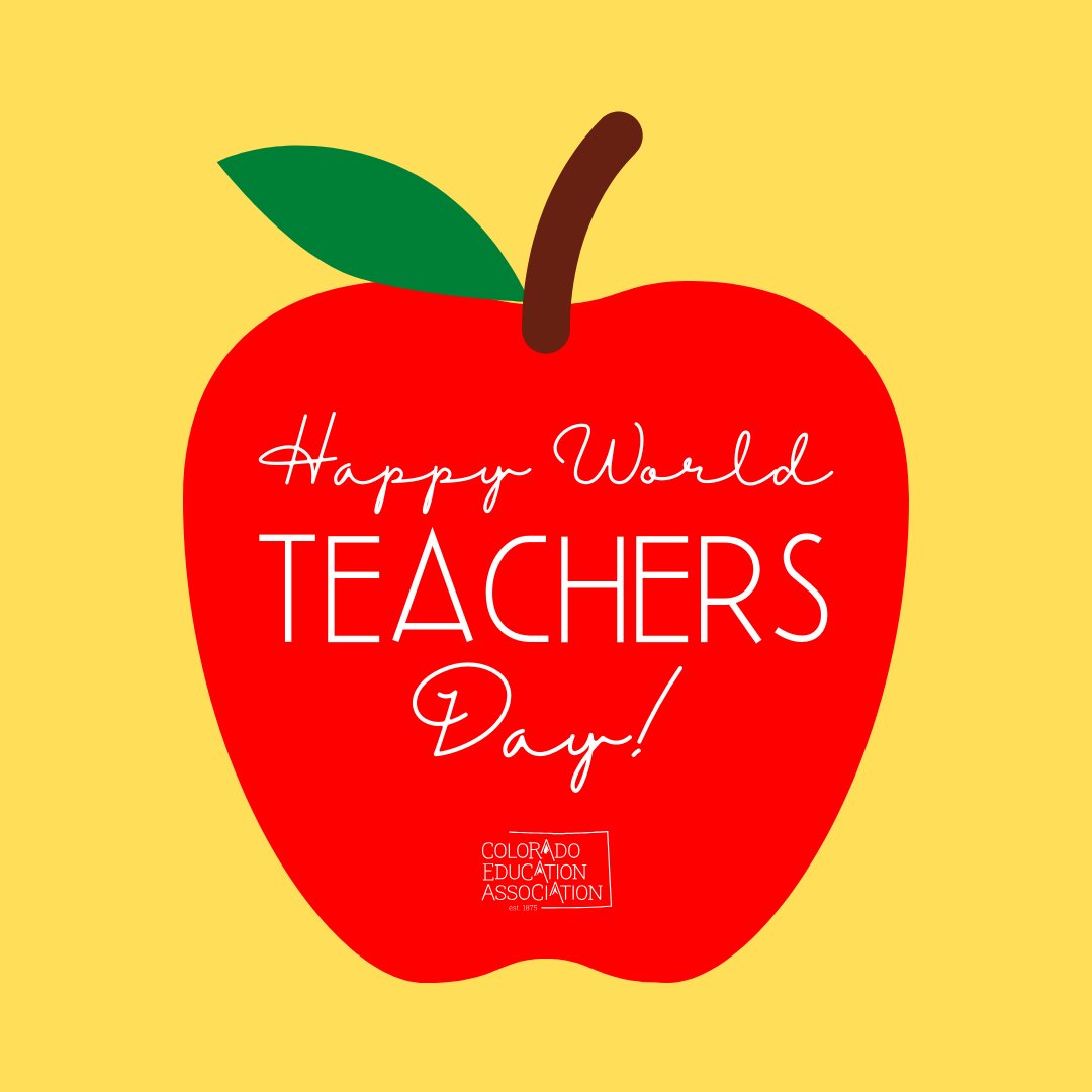 Happy World Teachers' Day! 🌎 Today, we honor the educators who go above and beyond to inspire and empower Colorado’s students. Your dedication, passion, and commitment to public education makes all the difference. Thank you for all you do! #WeAreCEA #WorldTeachersDay