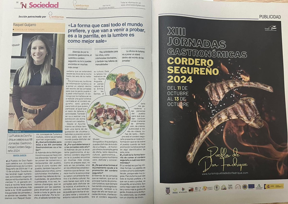 Nuestro Cordero Segureño noticia!! Hoy en el periódico El Noroeste de la Región de Murcia!! 

¡Comienza la cuenta atrás para poder disfrutar de las XIIJornadas Gastronómicas del Cordero Segureño! 🐑⏱️