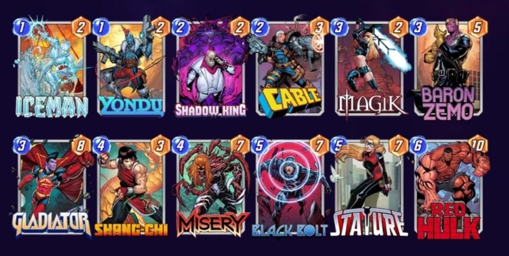 ZodrexSnap's tweet image. Misery is out Tues and I have a miserable deck I'm trying!

Slotting her into one of my fave mill decks, I think she will really super charge it.

Iceman, Yondu, Cable are wacky to rehit with a t4 Misery on curve.
Double zemo also seems crazy. 

Hood might have a home in here?