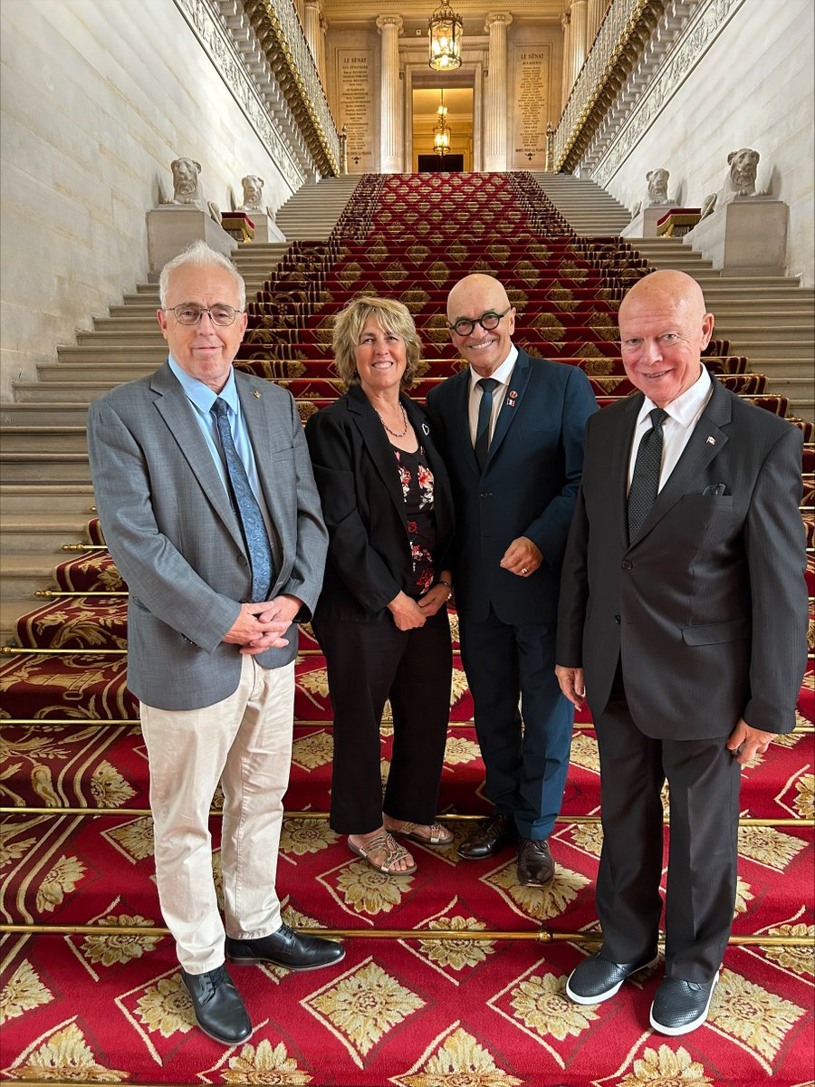 ParlDiplomacy's tweet photo. #CAFR’s @SenCormier, @SenatDagenais, @CarolHughesMP, and @trudel_denis began their bilateral mission with a briefing from @AmbStephaneDion followed by a discussion with their counterparts from the French @Senat on political developments in both countries  @canembfrance https://t.co/87bbQA6lGT