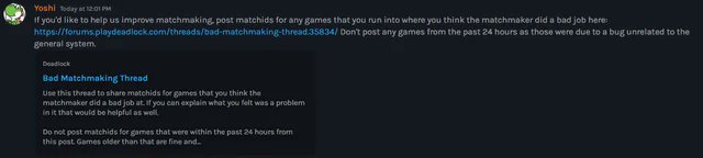 DealockInfo's tweet image. Deadlock Devs are letting players send match IDs of games that felt unbalanced to improve the Matchmaking system