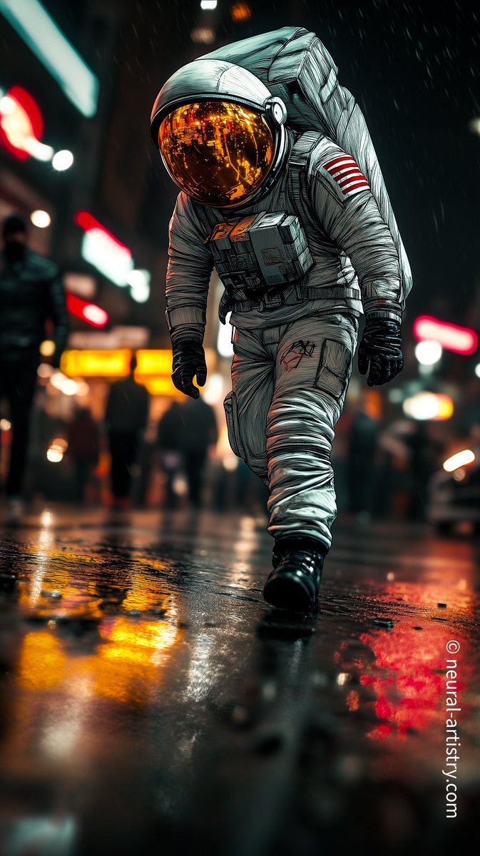 __neural__'s tweet image. Funny how you can feel more out of place in the crowd than in the endless void of space. Is it the people? Or is it just me, orbiting around a world I no longer recognize? #aistory #digitalart #aiart