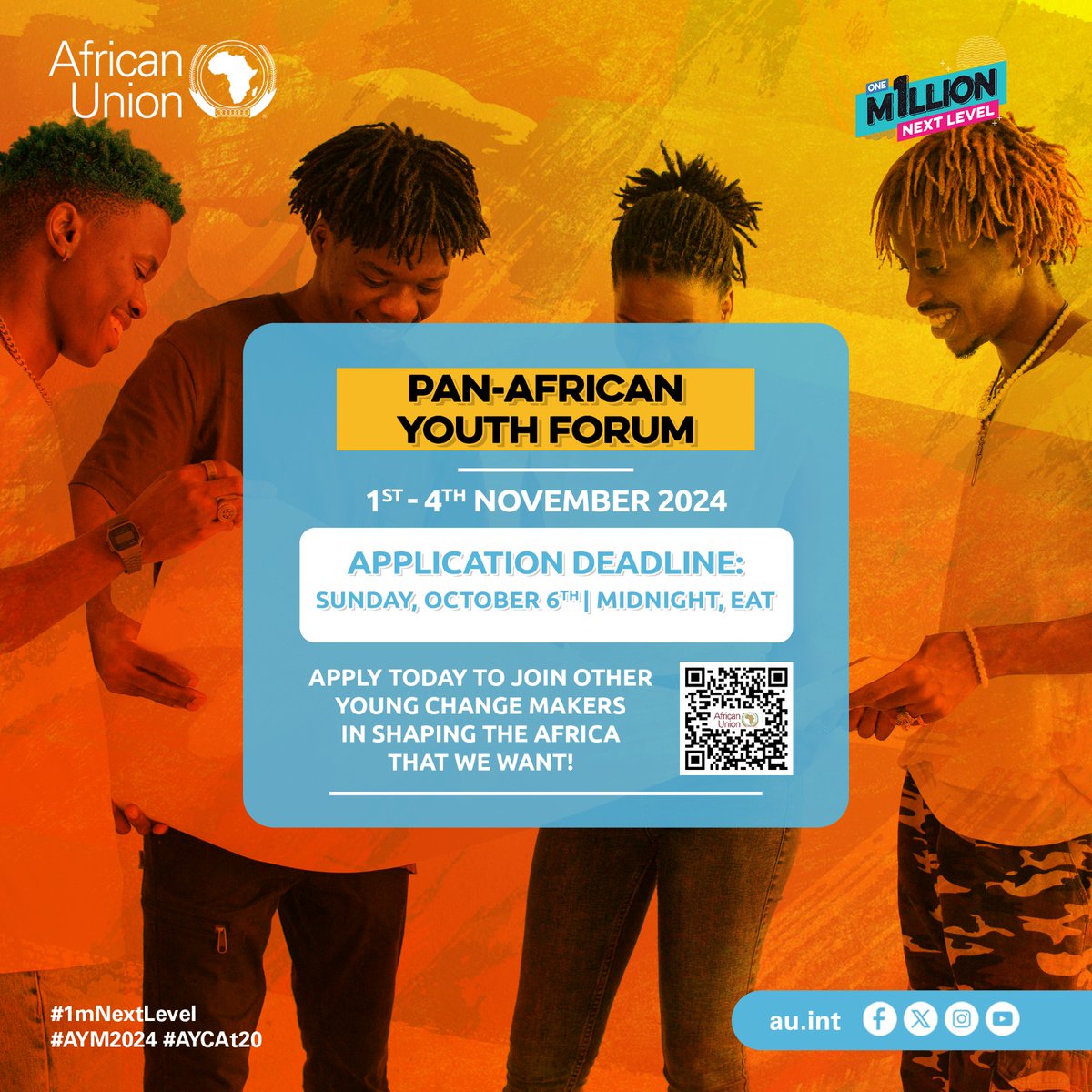 📢 Young people 

Did you know that you can join other youth change makers &amp; participate in exciting activities lined up at the Pan-African Youth forum, including:
✔️Policy dialogues
✔️Capacity building sessions
✔️Edutainment activities

Apply today!

Deadline: October 6th, 2024