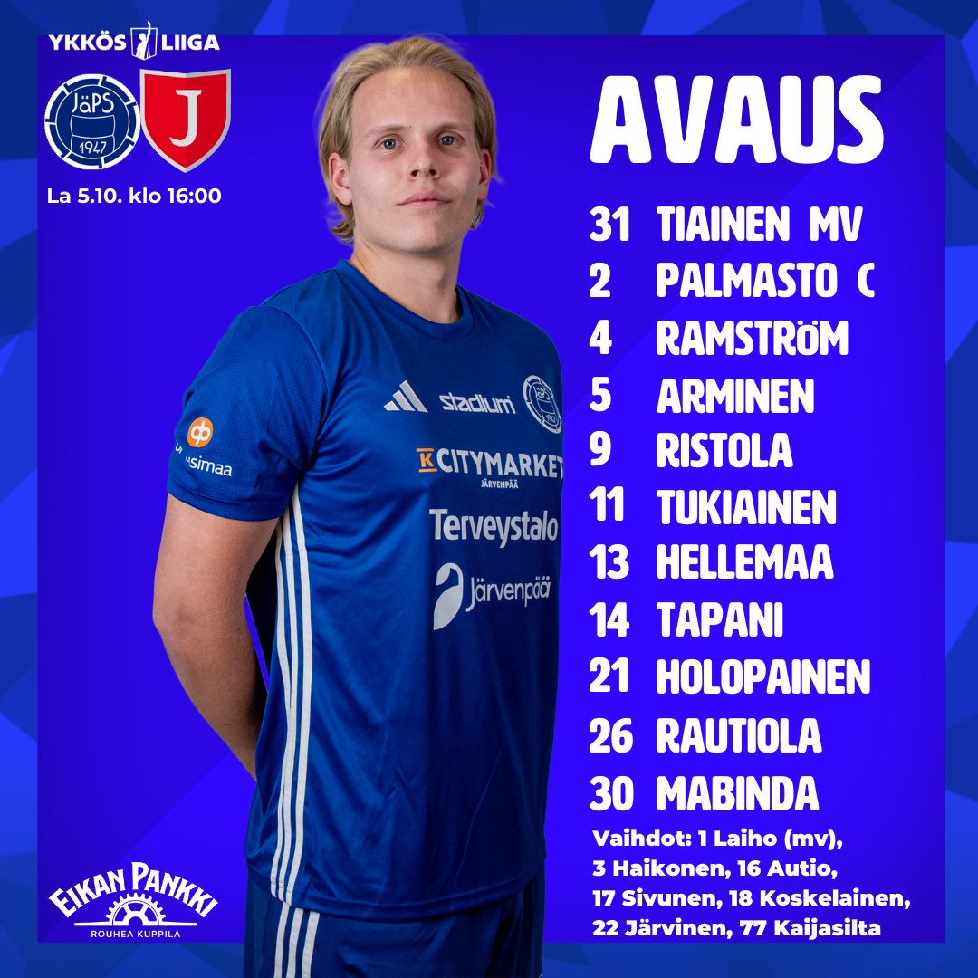 JapsEdustus's tweet image. Päivän avaus! 🤩🔥#ykkösliiga #avauskokoonpano